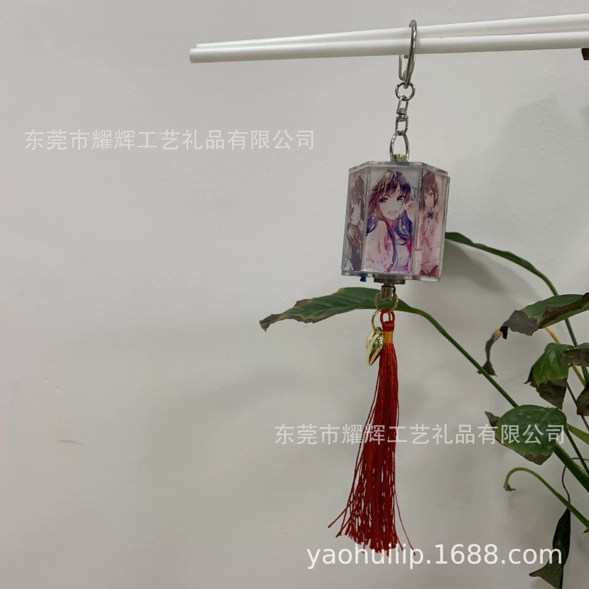 兔年亚克力LED旋转小灯笼七彩天灯新年祈福文创礼品六面吊饰挂件