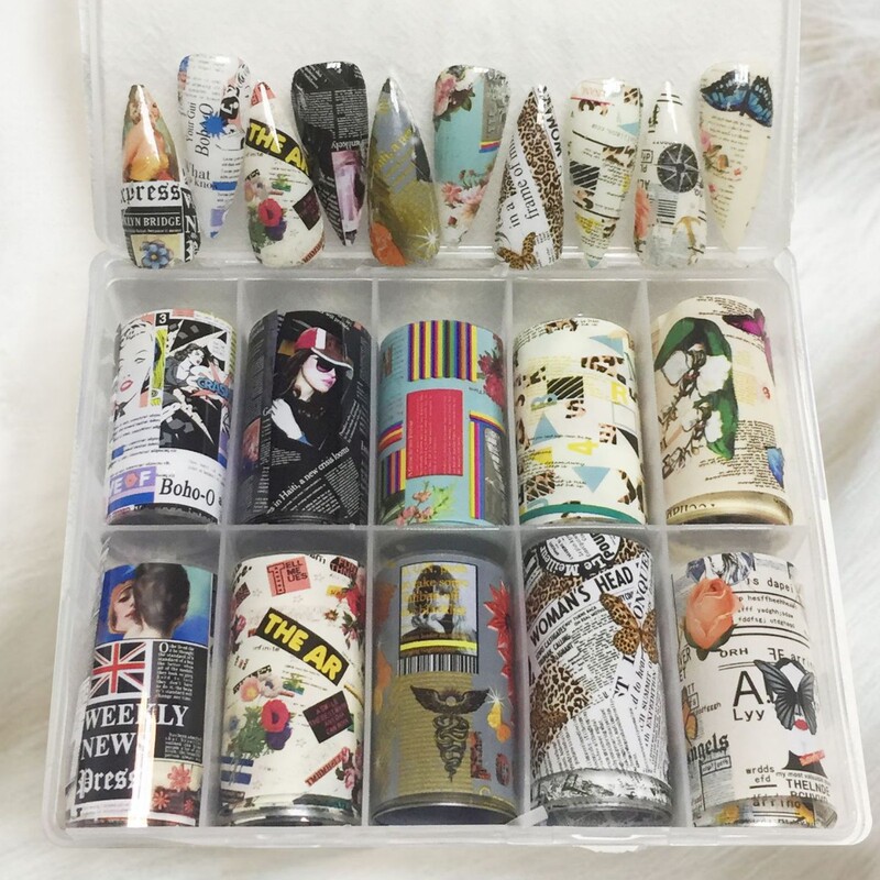 New Nail Art Cross-Border Korean Style Ins Retro Literary Vintage English Graffiti Transfer Paper Poster Newspaper Large Roll