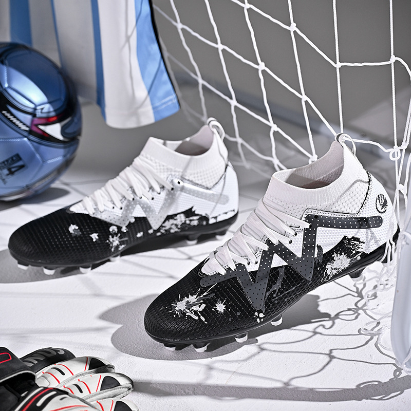 Zapatillas de Fútbol de Caña Alta de Cuero Sintético y TPU, Ligeras, para Césped Natural y Artificial