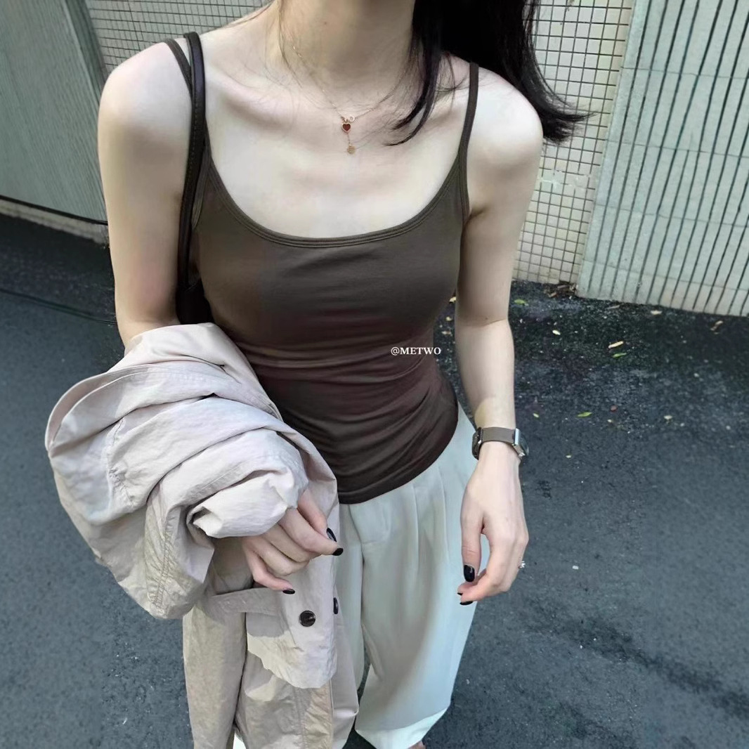 Sanding Beauty Back Camisole Women's Autumn and Winter Warm Belt bra Outer Wear Inner Top Women's METWO 2023