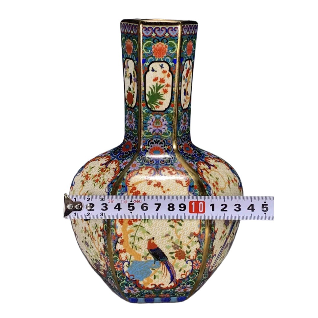 回帰天球 欧州花鳥磁器瓶 雍正粉彩 回帰古物 古物 多角形 清代製 金彩