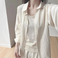 杏色法式衬衫女夏季薄款2025新款宽松慵懒风衬衣外套长袖防晒上衣