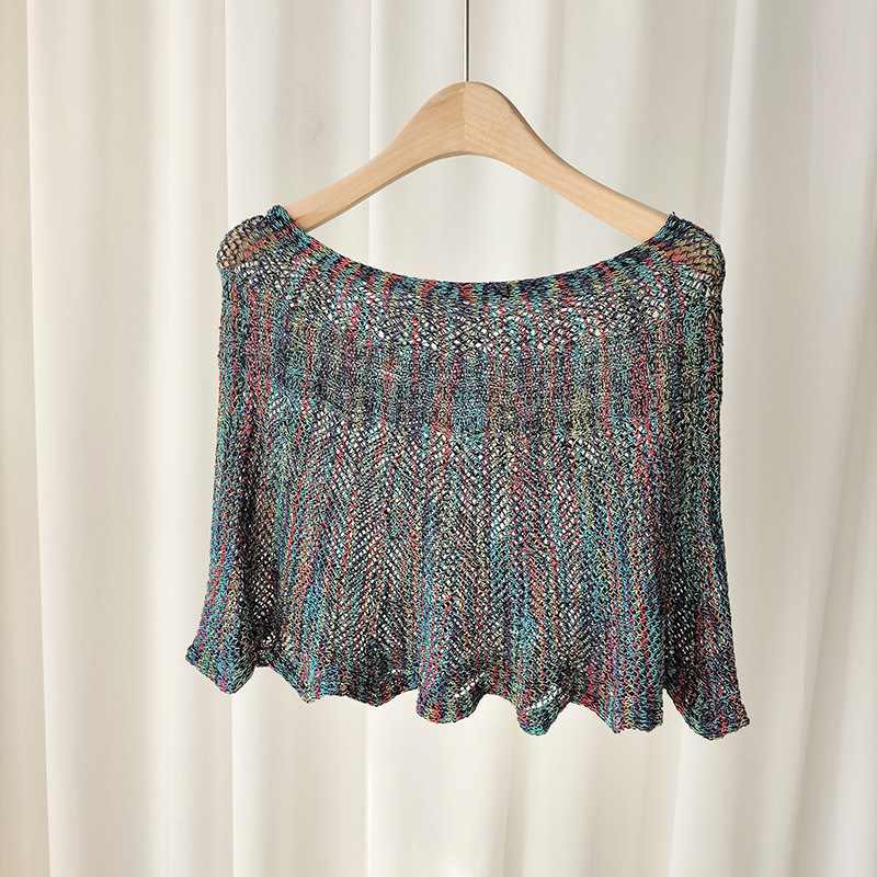 Color satinado Jersey de punto chal decoración exterior hueco transpirable todo-fósforo hombro almohadilla cervical soporte protector solar chal falda