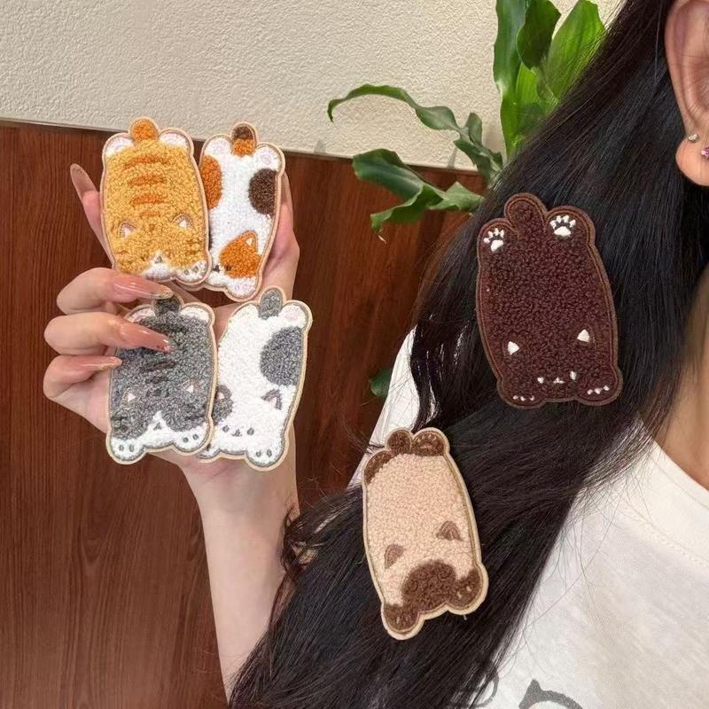 Soft and cute cartoon cat adhesive hair clips, sweet and versatile, seamless bangs organizer for girls' stray hair
