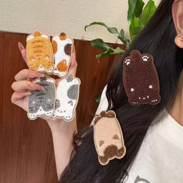 Soft and cute cartoon cat adhesive hair clips, sweet and versatile, seamless bangs organizer for girls' stray hair