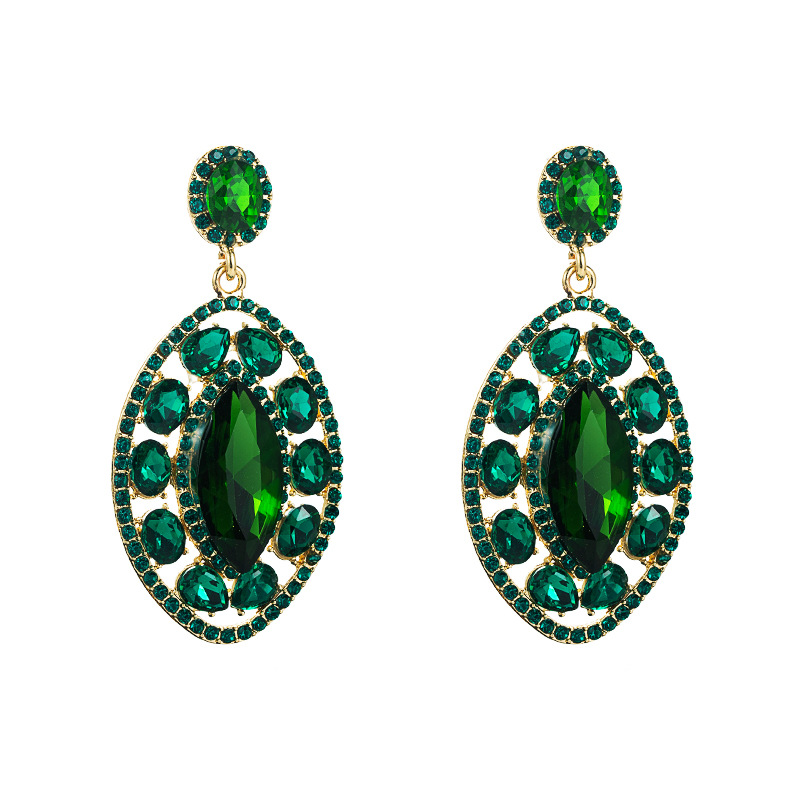 Retro Color Diamond Willow-shaped Alloy Earrings Wholesale Nihaojewelry display picture 8