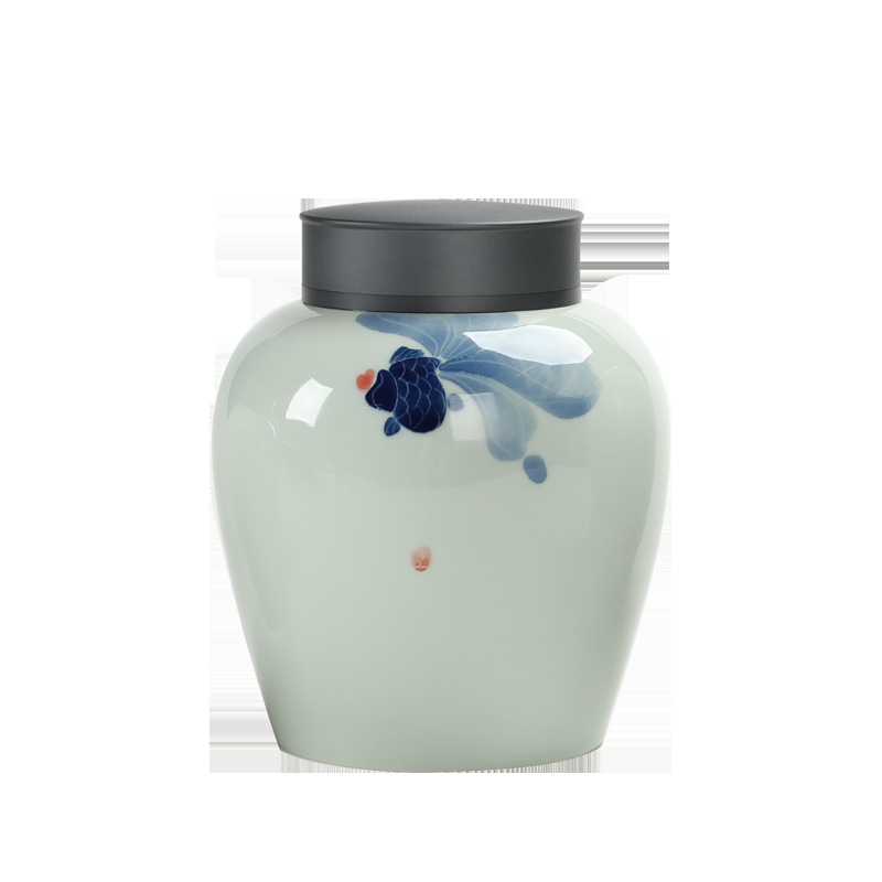 WBZ7 手繪茶葉罐陶瓷大中小號1斤2斤裝普洱密封儲存物罐家用
