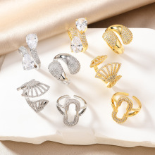 夸张风时尚小众螺旋型满镶锆石戒指镂空女轻奢欧美指环开口可调节