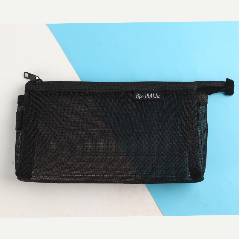 Estuche para lápices de papelería para estudiantes de secundaria, estuche simple con malla de nailon, estuche transparente para exámenes de estudiantes con alto valor estético.