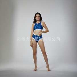 跨境外贸性感女分体泳衣数码印花定制比基尼泳装沙滩泳装涤纶泳衣
