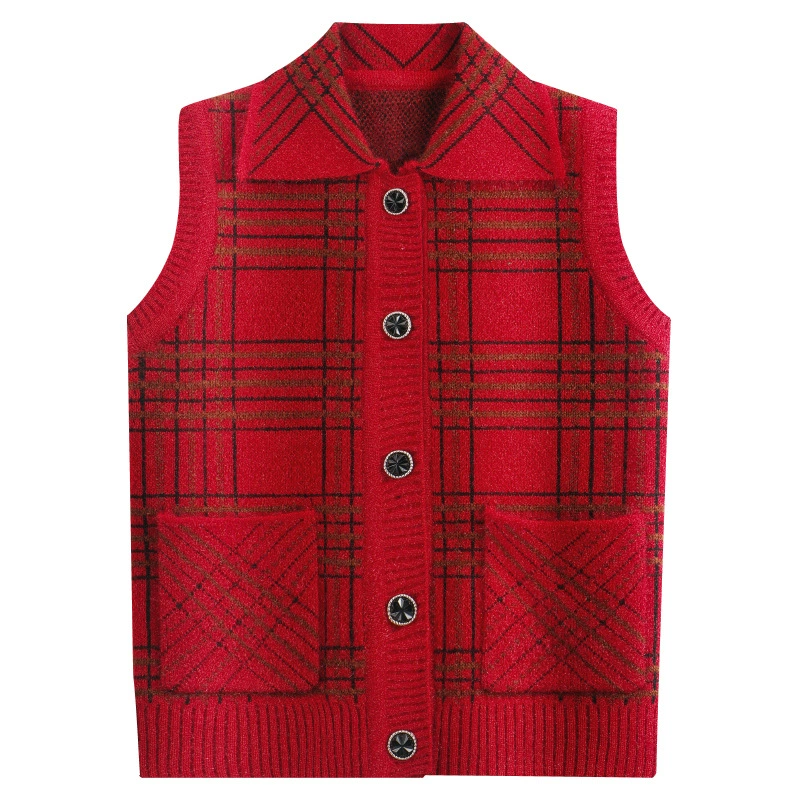 Пожилой весенне-осенний жилет куртка бабушка свитер женский вязаный кардиган старая леди