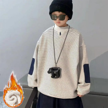 加绒—儿童保暖卫衣印花休闲条纹宽松男童卫衣字母常规中大童长袖