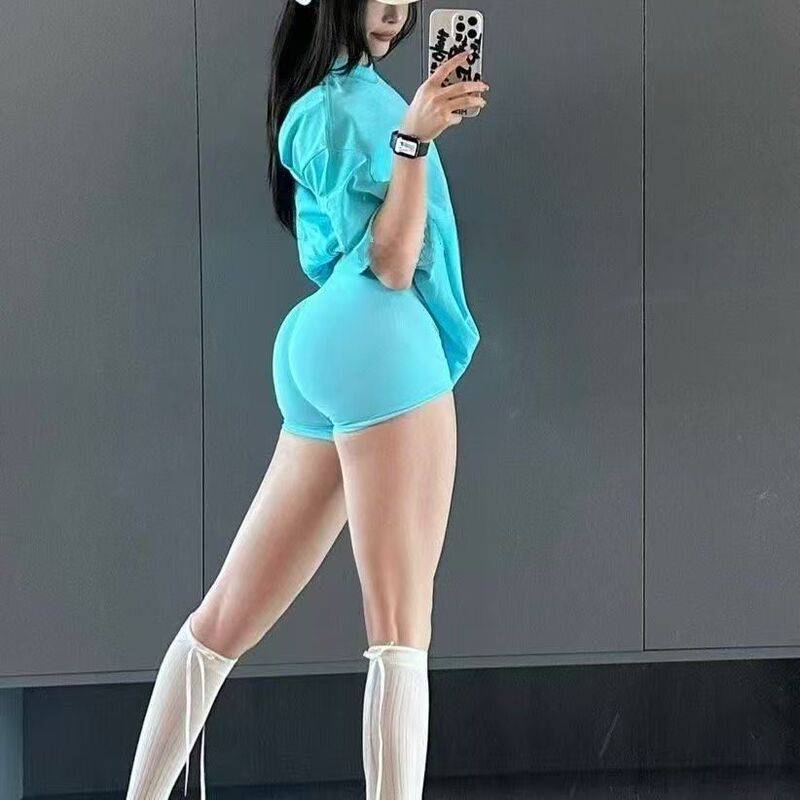 3点ミッドウエストヒップシームレスニットヨガピーチパンツショーツレディースサマースポーツフィットネスパンツランニングホットパンツホットガール|undefined