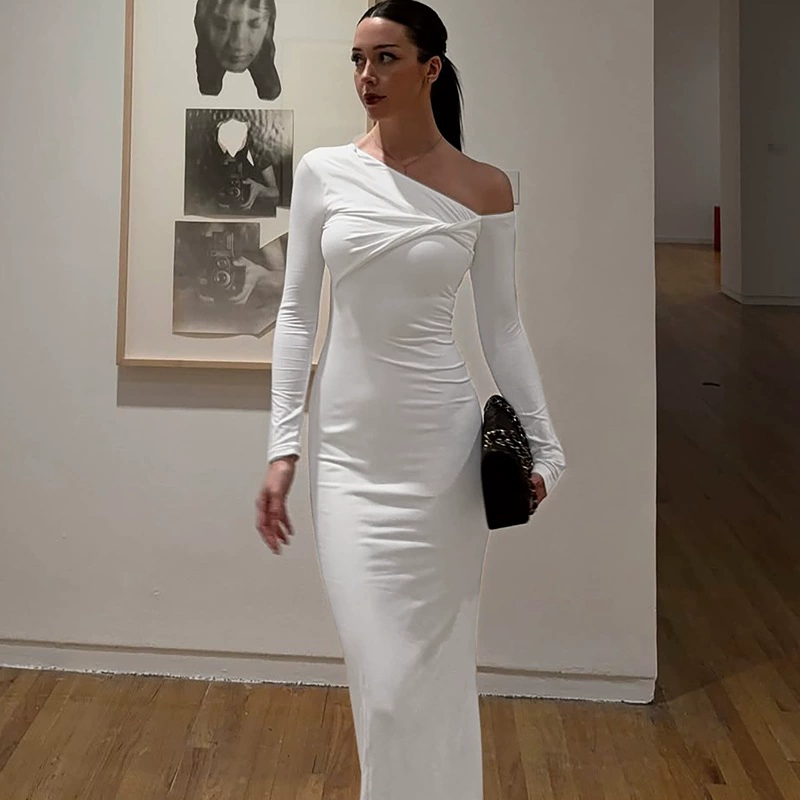 Летнее платье 2025 года, женское, модное, облегающее, с закрученным плечом, однотонное, оптом для внешней торговли, хиты продаж на Amazon