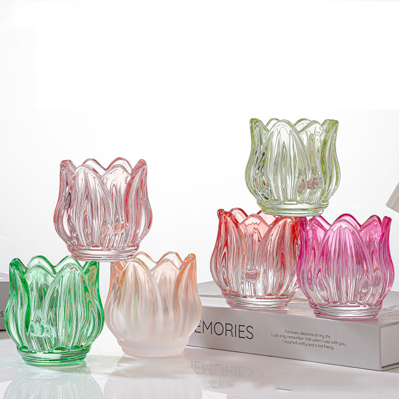 Velas de vidrio espeso candelabros de color en stock de estilo europeo decoración de tulipanas retro DIY copa botella de deseo