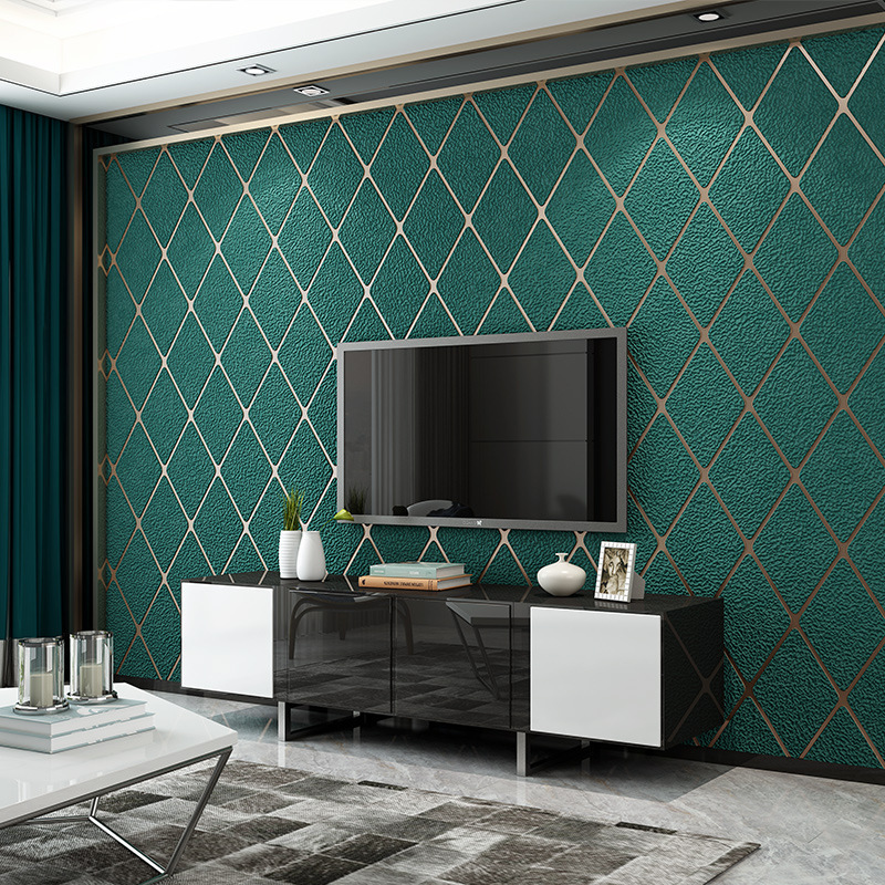 Modern minimalist imitation deer skin velvet wallpaper, bedroom 3D grid wallpaper, living room TV background wall wallpaper