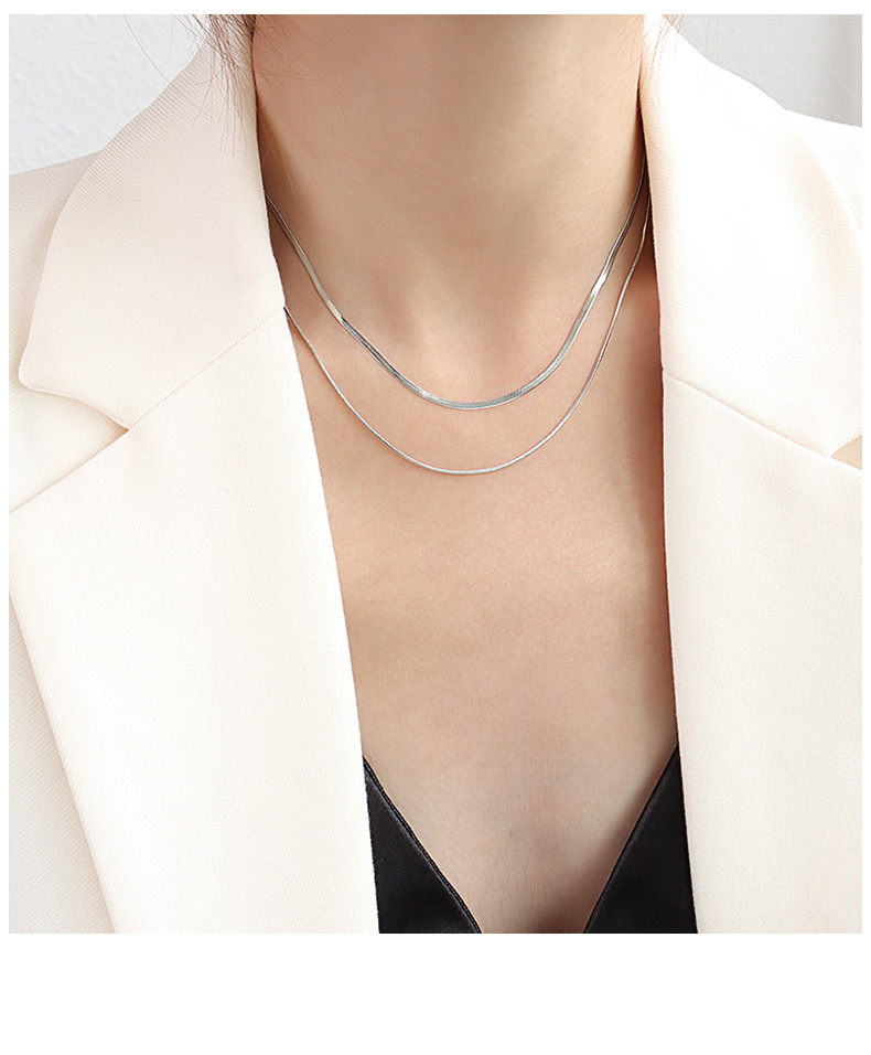 Geometric Pattern Retro Style Double Layer Snake Bone Chain Necklace Titanium Steel Jewelry