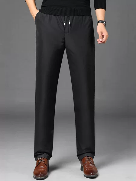 Down Silk Pants Men's Outdoor Casual Pants Windproof Thickened Middle-aged and Elderly Loose Warm Men's Cotton Pants