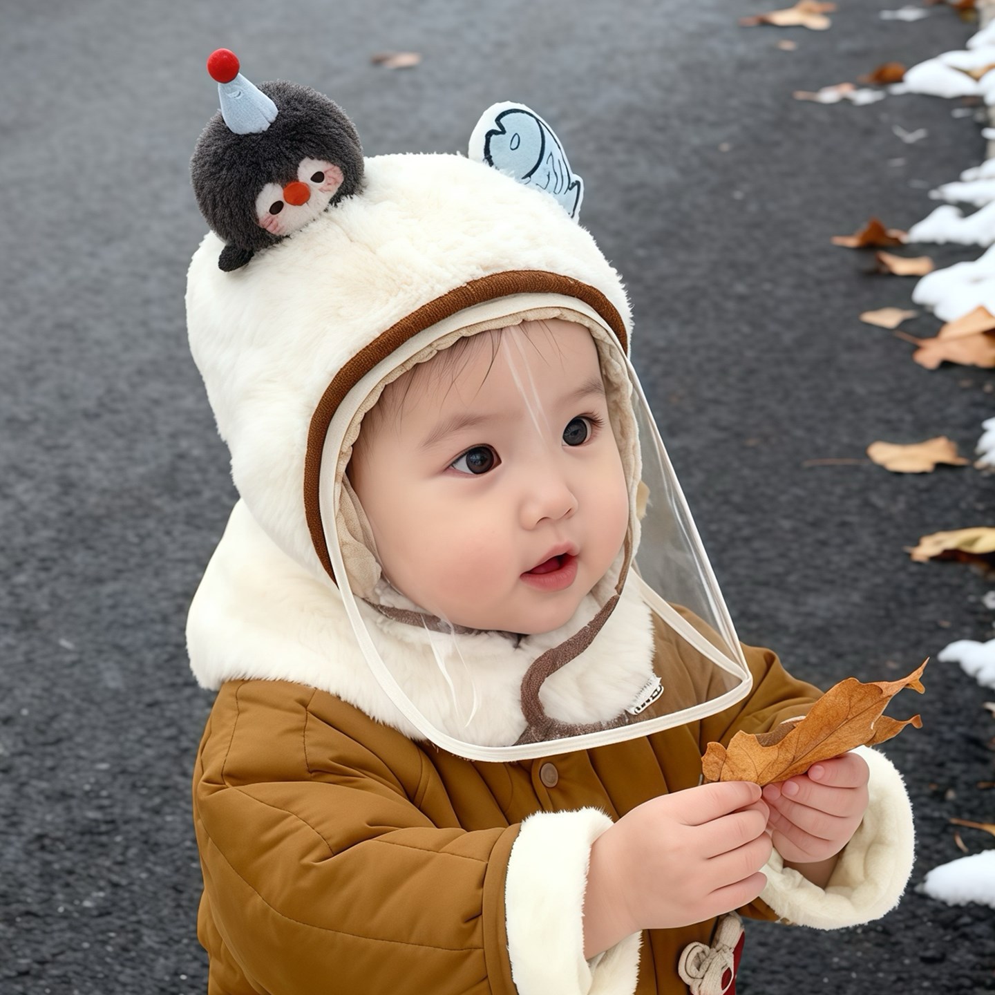 儿童帽子围脖一体帽男女宝宝秋冬季毛绒防护面罩帽保暖加厚护耳帽