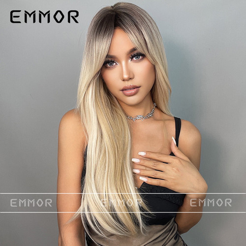 2024 new internet celebrity style black gradient golden eight-character bangs hair tail curls high temperature silk European and American wig women's headgear