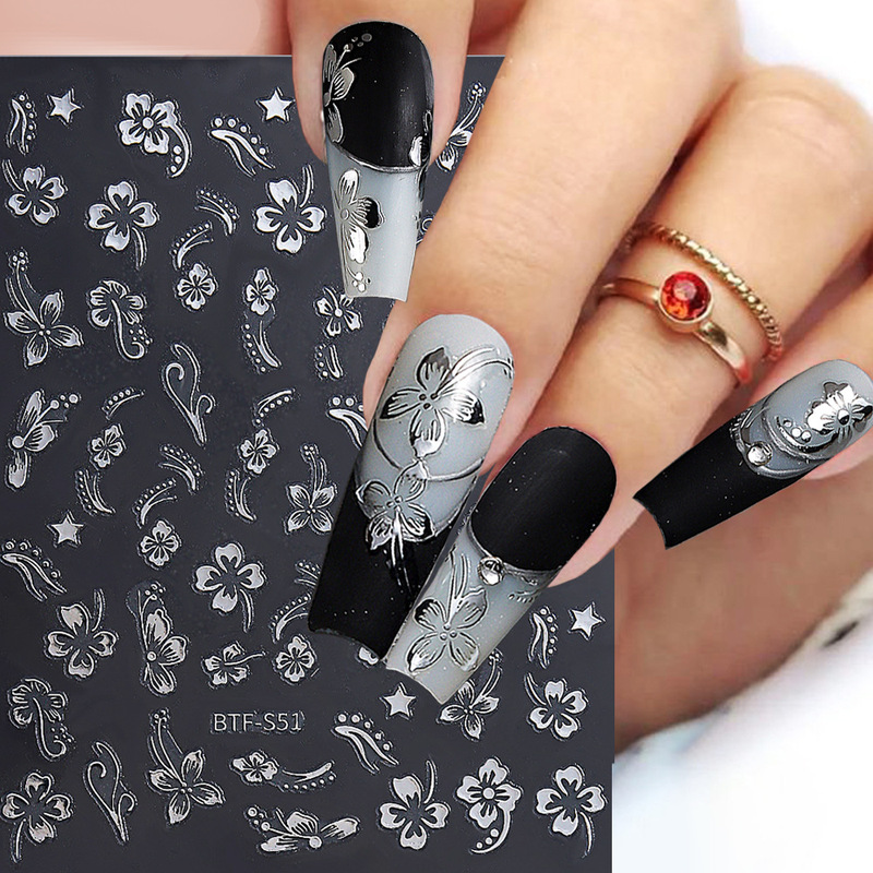 2024 new nail stickers National style fresh hibiscus flower painted nail adhesive stickers nail