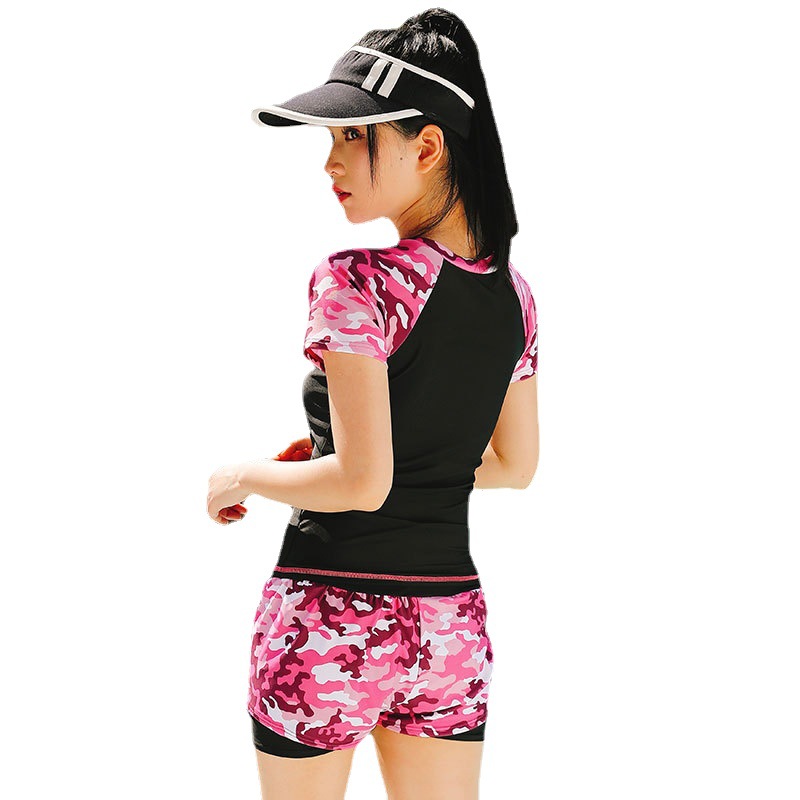 Estudiante chica traje de baño mujer dividida de dos piezas manga corta conservador lindo camuflaje chica traje de baño 2023 Nuevo