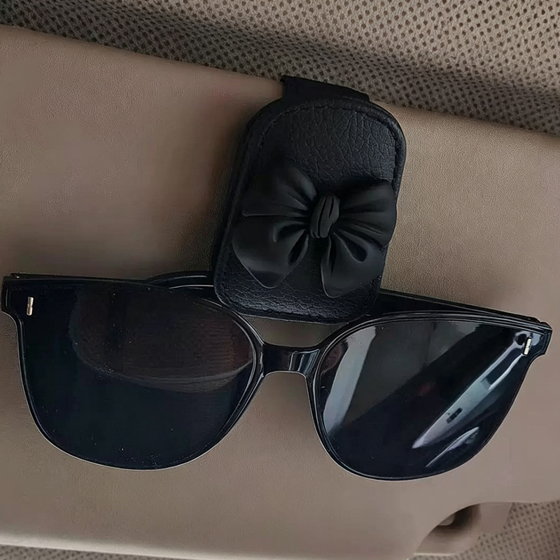 Cross-Border Simple Bow-Knot Pu Leather Car Glasses Holder Car Sun Visor Sunglasses Storage Clip Magnetic Glasses Clip