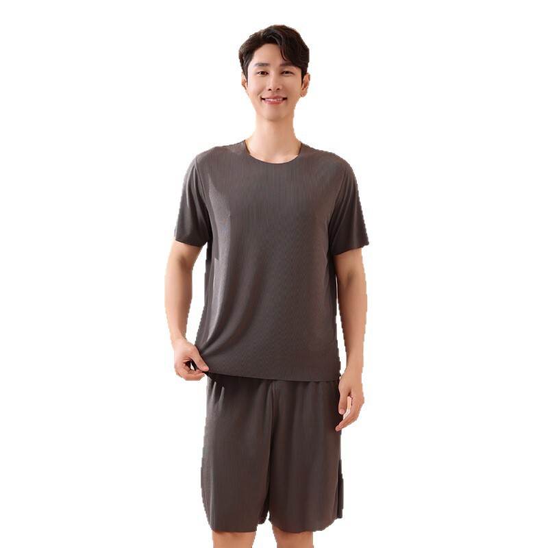 夏クールアイスシルクパジャマカップル夏薄い半袖大きいサイズカジュアルシームレス無地ホーム服セットバッチ|undefined