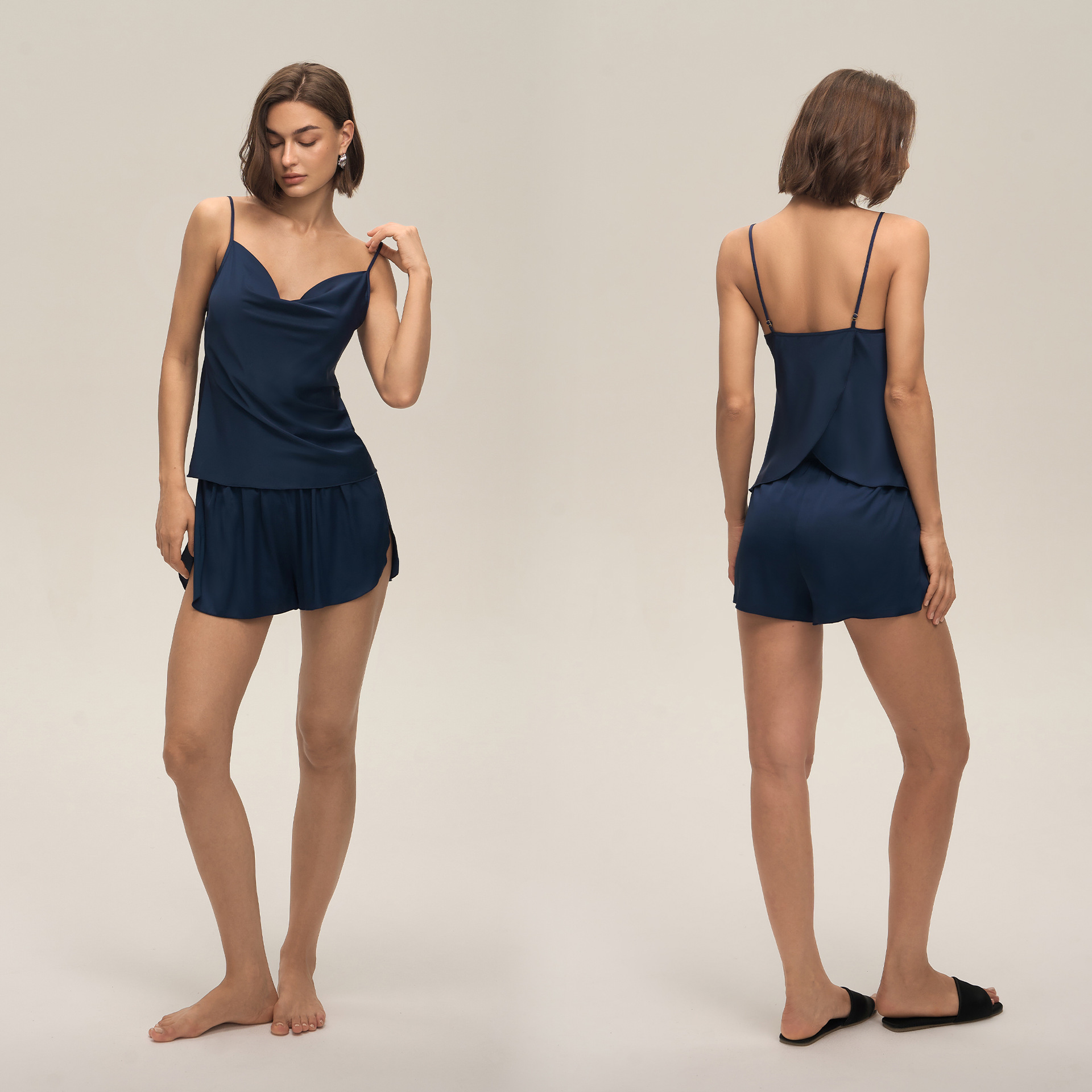 Nuevo europeo y americano transfronterizo damas sexy color sólido collar collar traje de pantalones cortos simple ropa casera casual DT3928