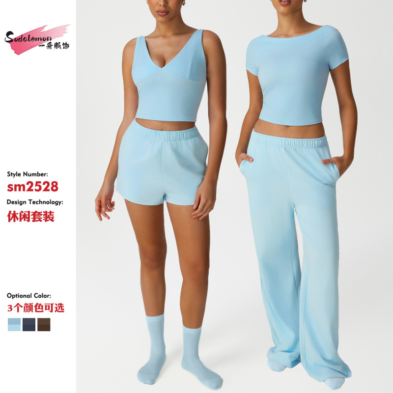European and American Style Casual Sports Sweatpants Set for Women, High-Waisted Wide-Leg Slimming Short-Sleeve Tank Top Running Fitness Outfit for Training European and American Style Casual Sports Sweatpants Set for Women, High-Waisted Wide-Leg Slimming Short-Sleeve Tank Top Running Fitness Outfit for Training