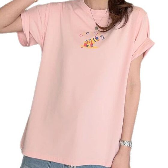 Summer Pure Cotton Short-sleeved T-shirt South Korea Embroidered Puppy Women's Street Fashion Brand Niche Crewneck T-shirt All-match New Style