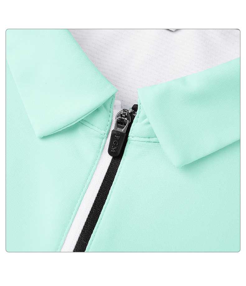 Áo polo nam golf PGM tay ngắn, cổ bẻ khóa kéo, vải thoáng khí thấm hút mồ hôi — Yf574-màu xanh lá cây ngải cứu, YF574-màu trắng, YF574-màu xanh nước biển chi tiết 16
