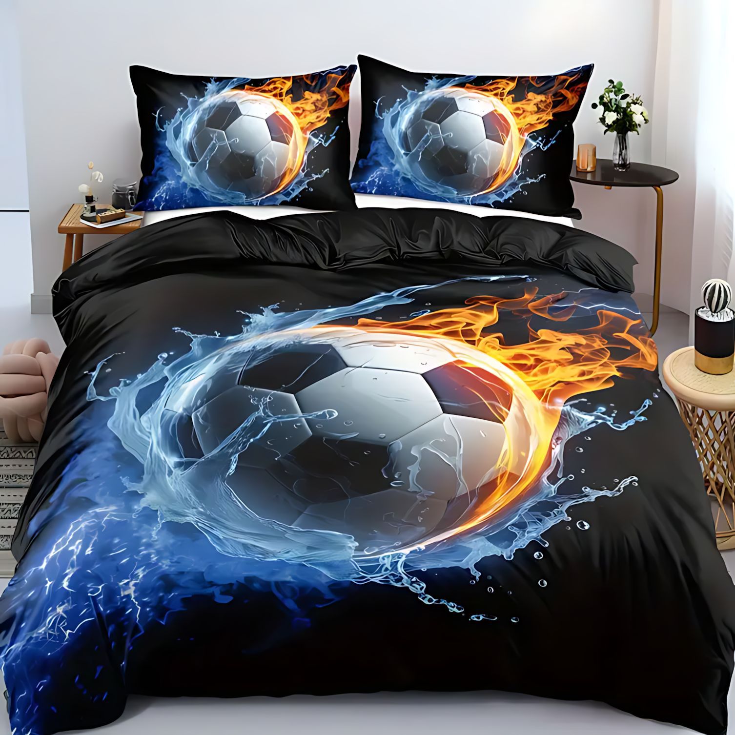 TEMU / JIT Amazon Fashion Sports Football Theme 3D Digital Printed Colchón Kit de ropa de cama