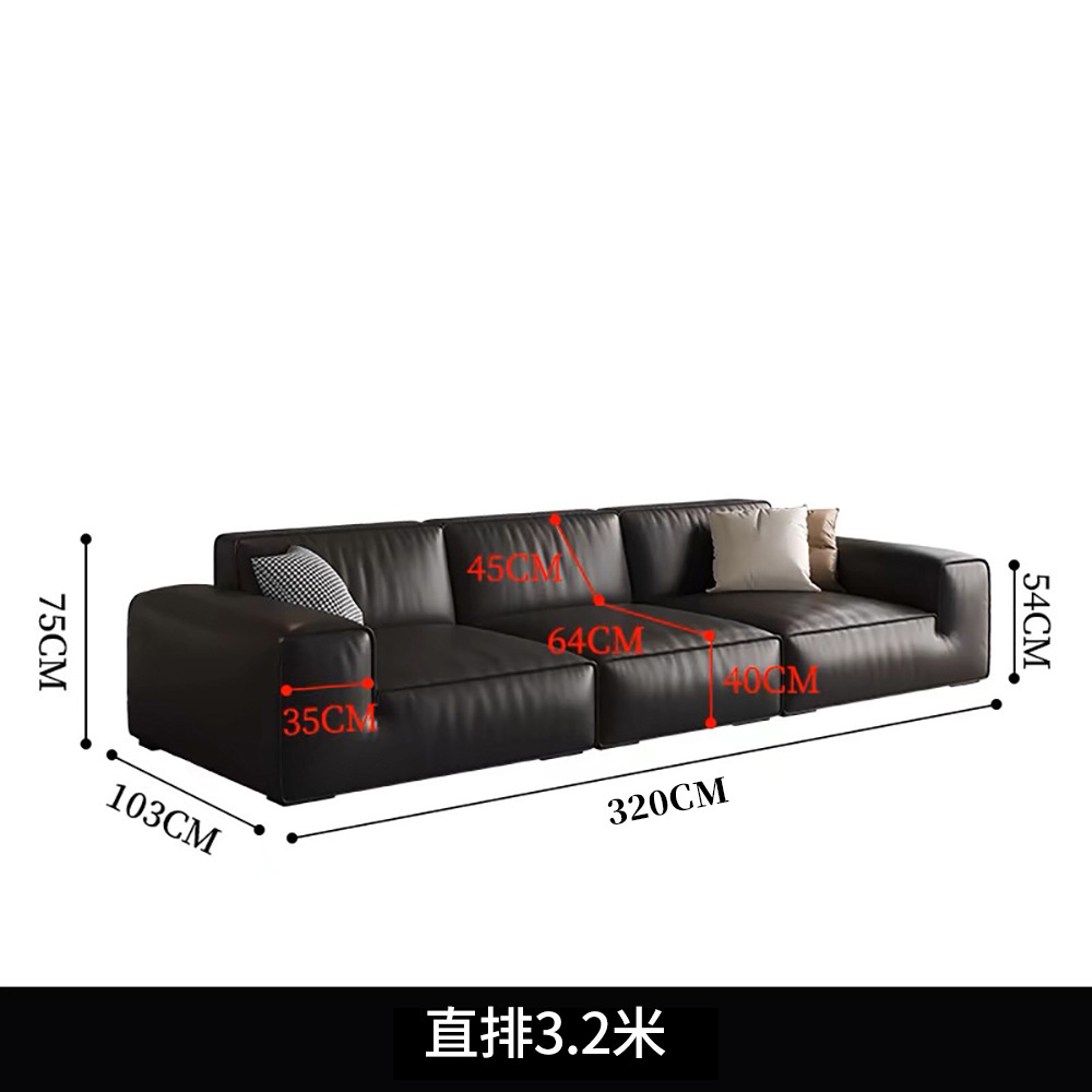 Sofá de piel de cabeza de vaca negra grande con bloque de tofu simple moderno, sala de estar, apartamento pequeño, resistente a los arañazos, cómodo, sofá de piel de vaca real image 13