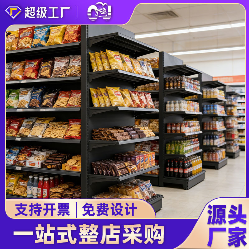 Jiangsu estantes de supermercado fábrica de estantes de exhibición de supermercado directo estantes de supermercado de doble cara estantes de supermercado de conveniencia