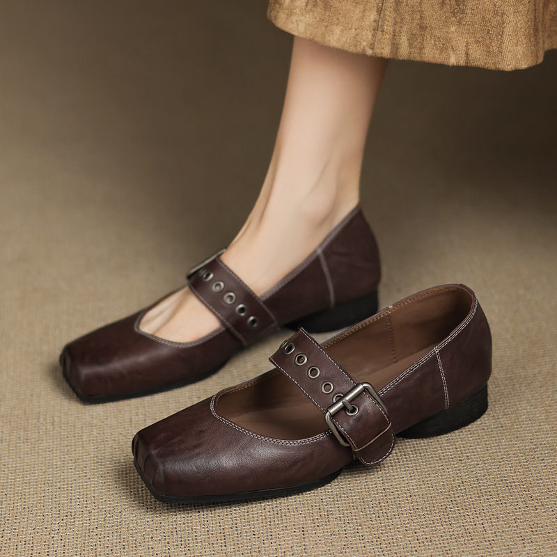 「rich」E COX×MAIDENS SHOP CHIKO Ceridwen Square Toe Block Heels Mary Jane Shoes