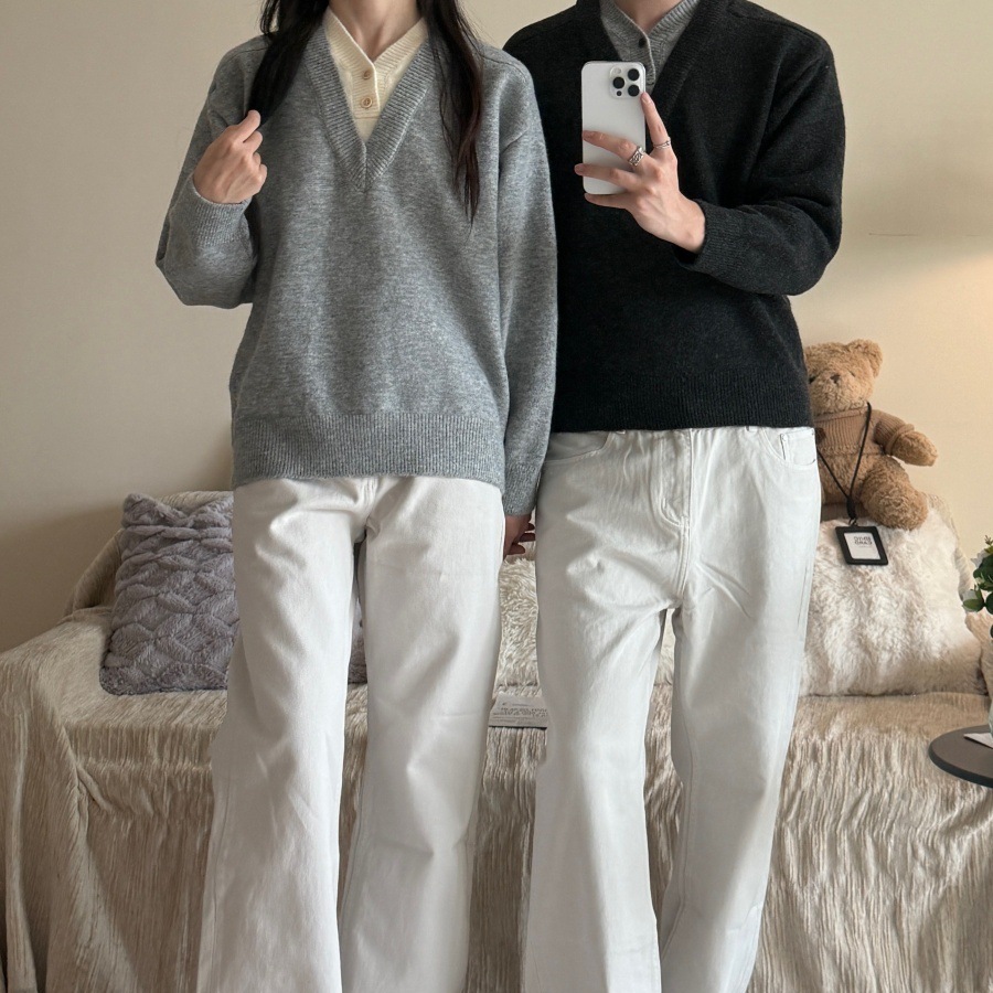Zweiteiliger Herren-Strickpullover mit V-Ausschnitt im lässigen Preppy-Stil mit langen Ärmeln aus Polyester für Herbst und Winter – im altmodischen amerikanischen Retro-Look._voghion.com
