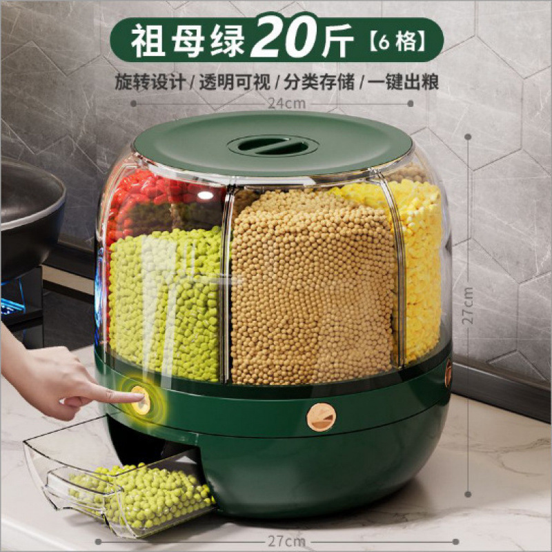 Caja de almacenamiento de granos de barril de arroz y grano rotativo sellado a prueba de insectos y humedad almacenamiento doméstico de granos de barril