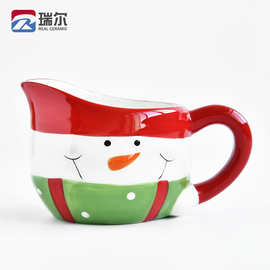 创意圣诞雪人陶瓷杯小奶壶彩绘圣诞企鹅杯子圣诞系列陶瓷杯马克杯