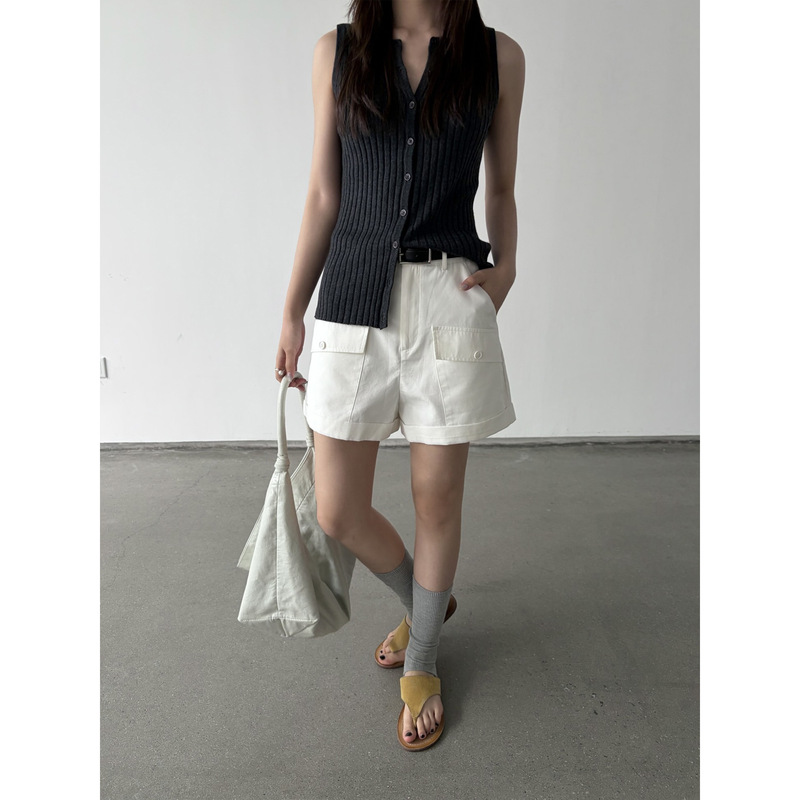 [Special Offer, No Returns or Exchanges] Casual, Simple, Versatile Workwear Shorts, Summer Rolled-Edge A-Line Slimming Shorts for Women 0121
