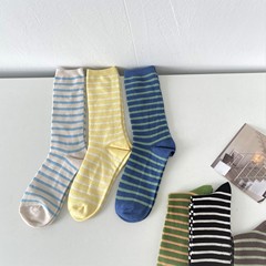 襪子女春秋雙針精梳棉堆堆襪ins潮日系撞色條紋中長筒襪子批發