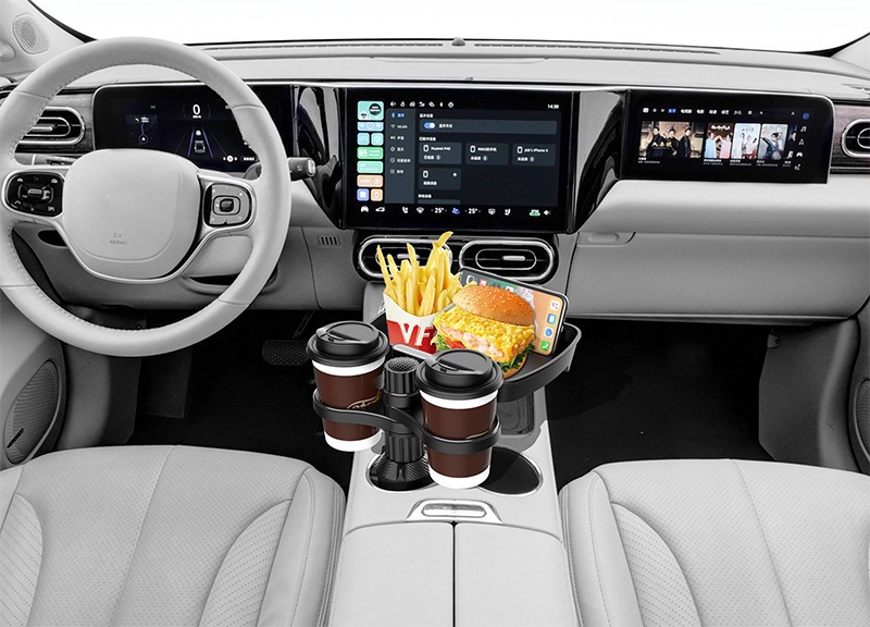 Car-Mounted 360-Degree Rotating Tray, Car Drink Holder, Coffee, Burger, and Cup Holder, Multifunctional Storage Small Dining Table