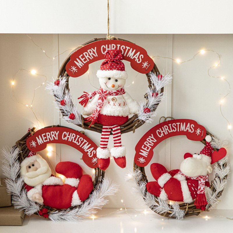 Navidad decoraciones creativo tela de dibujos animados Santa Claus Garland ratán anillo ventana puerta pared colgante diseño la escena