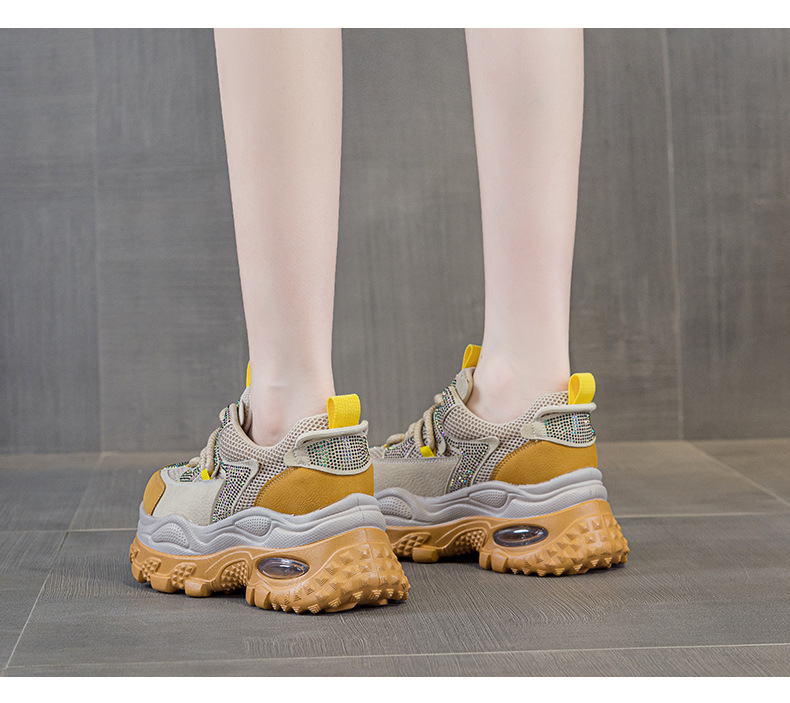 Giày sneaker nữ chunky đế dày phong cách retro, tăng chiều cao, đính đá lấp lánh — M2911 vàng, M2911 be, M2911 đỏ, M2911 xanh lá chi tiết 31