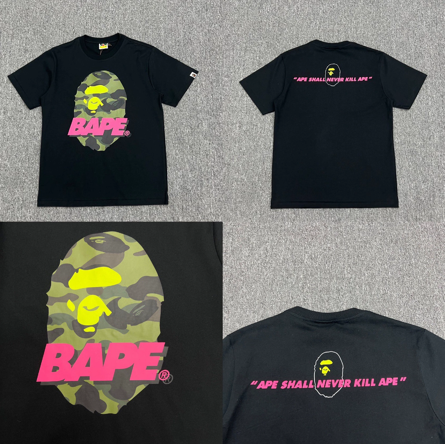 Стильный брендовый топ BAPE с половинными рукавами TEE для мужчин и женщин, камуфляж голова обезьяны, высокого уровня, свободный крой, короткий рукав