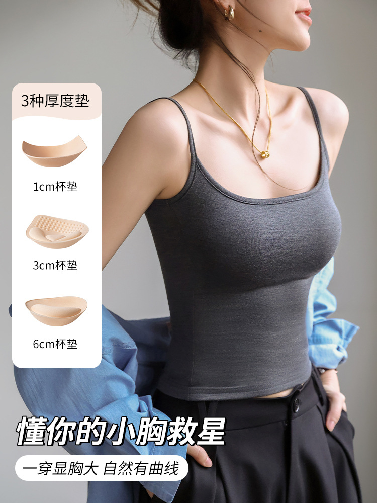 여성용 여름 슬링탑, 외부 착용 또는 이너웨어로 착용 가능, 가슴 패드가 내장된 브라탑, 일체형 민소매 탑, 등이 드러나도 되는 디자인