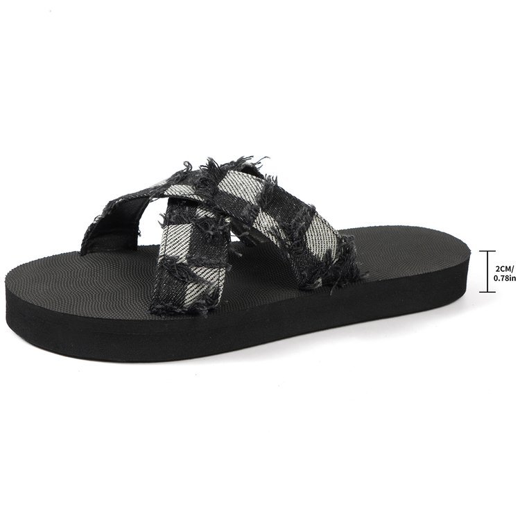 Tante Denim Plaid Hausschuhe für Damen 2024 Sommer neuer Außenhandel grenzüberschreitender bequemer atmungsaktiver Sandalen mit dicker Sohle 42_voghion.com