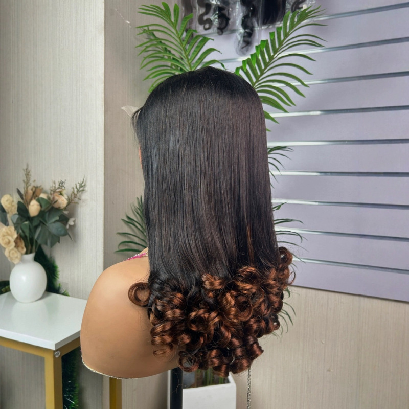 ヨーロッパとアメリカのヘアテールカーリーゴールデンブラウンウィッグヘッドギア5×5接着剤なしSDDフラワーカーリーウィッグ|undefined