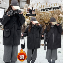 女童加厚呢子大衣2025秋冬新款中大童韩系中长款风衣翻领外套冬装