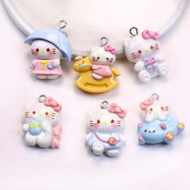 树脂亮面可爱木马挎包戴伞奶瓶萌宠猫咪吊饰 DIY饰品配件手工材料